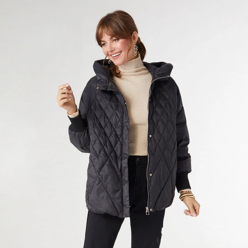 Londyn Relaxed Down Quilted Jacket-Jacket-COCO + CARMEN-XS-Black-Urbanheer