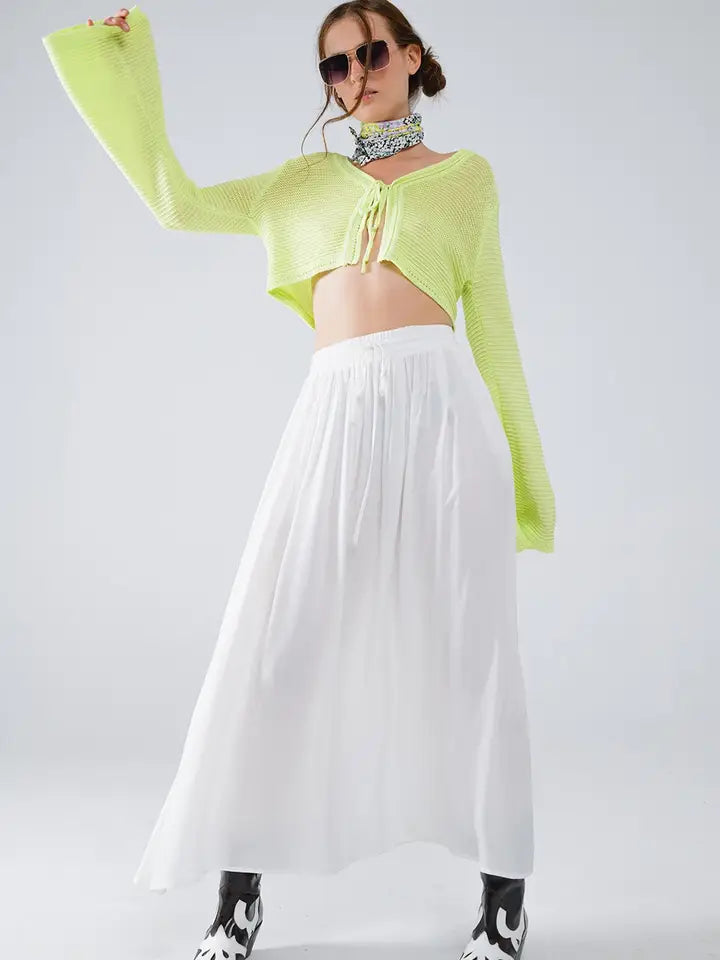 Long Bell Sleeve Knitted Cardigan in Lime Green with Knot Detail-Cardigan-Q2-One Size-Green-Urbanheer