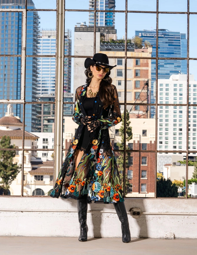Long Black Embroidered Sheer Duster-Jacket-Adore-S-Urbanheer