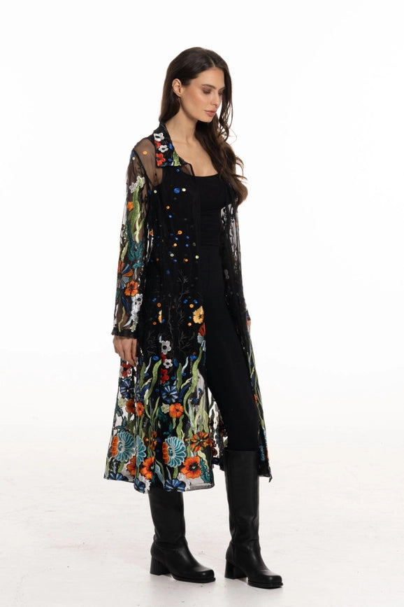 Long Black Embroidered Sheer Duster-Jacket-Adore-S-Urbanheer