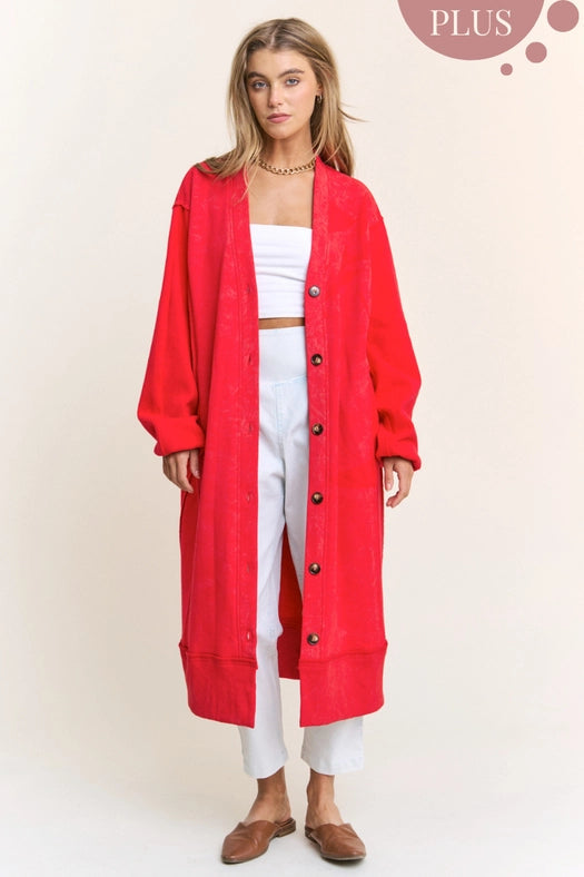 Long Body Heavy Quality Button Down Cardigan-Cardigan-J.NNA-1XL-Red-Urbanheer