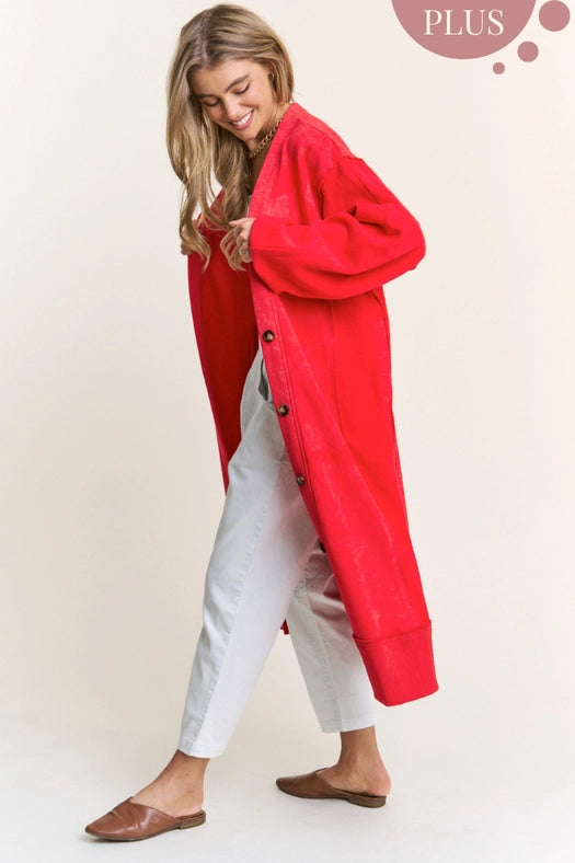 Long Body Heavy Quality Button Down Cardigan-Cardigan-J.NNA-1XL-Red-Urbanheer