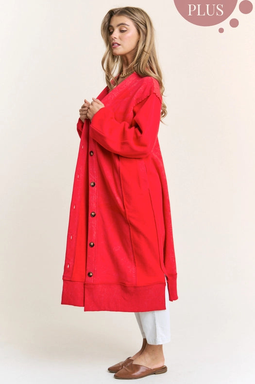 Long Body Heavy Quality Button Down Cardigan-Cardigan-J.NNA-1XL-Red-Urbanheer