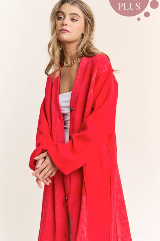 Long Body Heavy Quality Button Down Cardigan-Cardigan-J.NNA-1XL-Red-Urbanheer