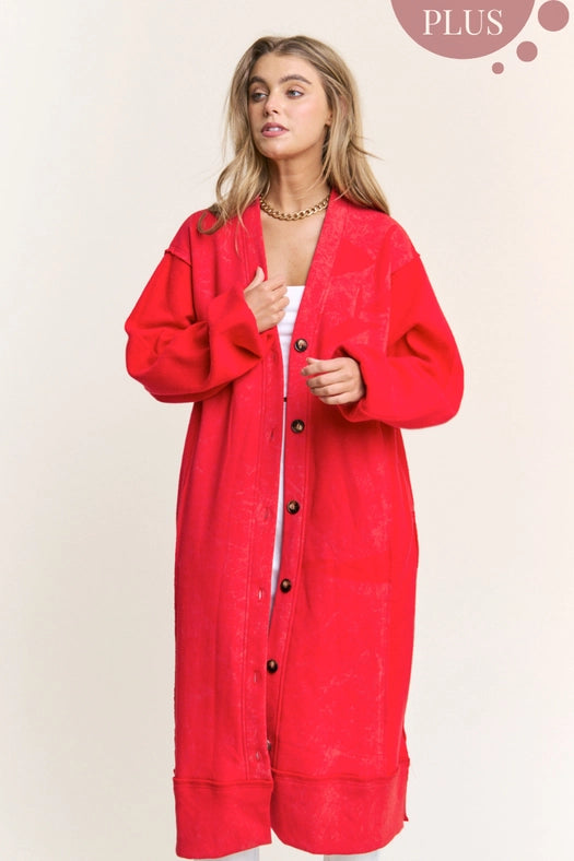 Long Body Heavy Quality Button Down Cardigan-Cardigan-J.NNA-1XL-Red-Urbanheer