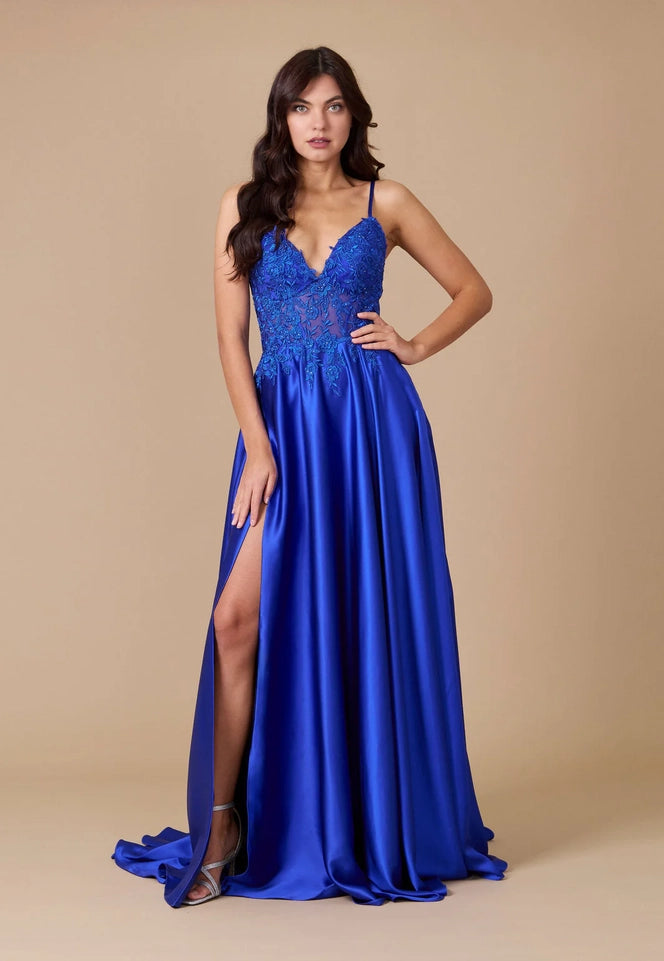 Long Chiffon Lace Illusion Formal Prom Dress-Dress-Dylan & Davids-4-Royal Blue-Urbanheer