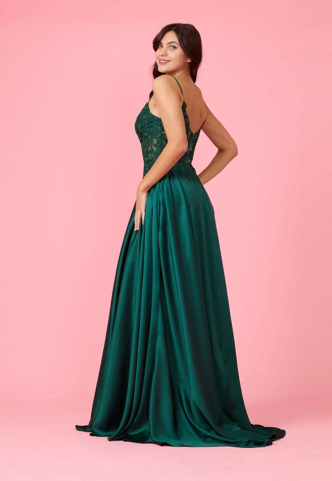 Long Chiffon Lace Illusion Formal Prom Dress-Dress-Dylan & Davids-4-Emerald Green-Urbanheer