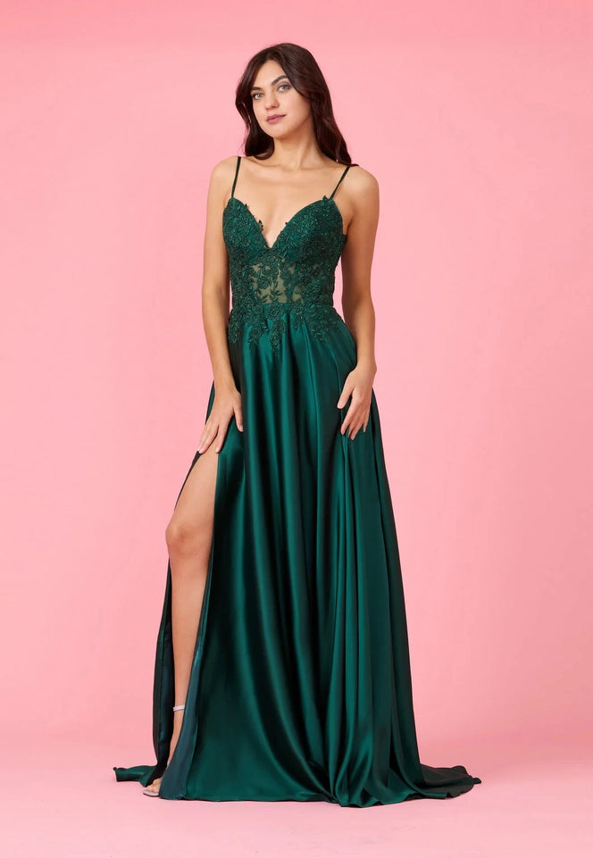 Long Chiffon Lace Illusion Formal Prom Dress-Dress-Dylan & Davids-4-Emerald Green-Urbanheer