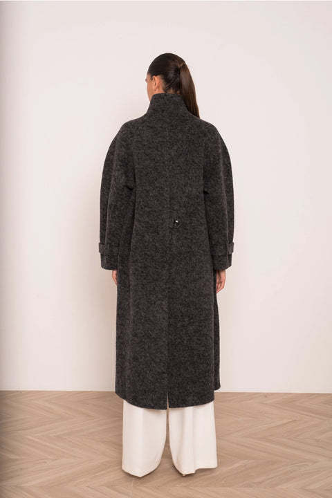 Long Coat with A Stand-Up Collar, Thick Wool Blend, Hand-Stitched