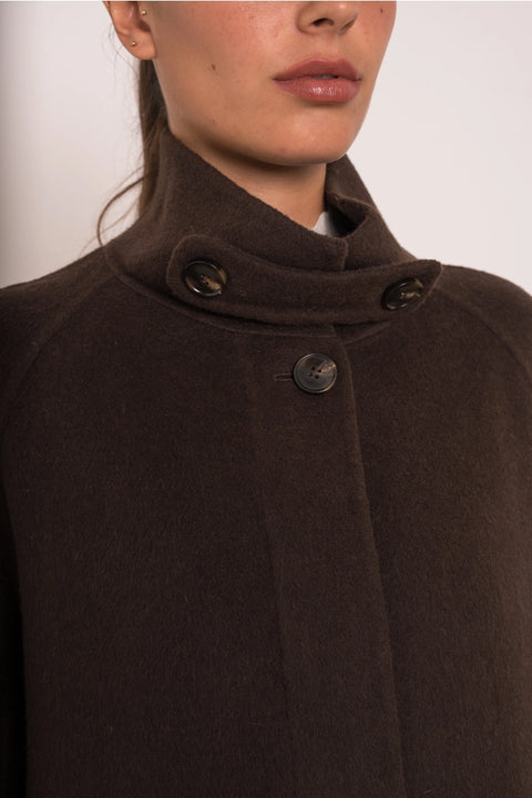 Long Coat with A Stand-Up Collar, Thick Wool Blend, Hand-Stitched