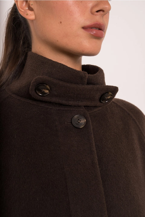 Long Coat with A Stand-Up Collar, Thick Wool Blend, Hand-Stitched