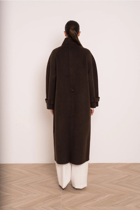 Long Coat with A Stand-Up Collar, Thick Wool Blend, Hand-Stitched