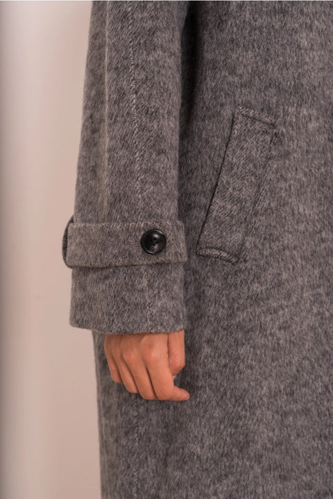 Long Coat with A Stand-Up Collar, Thick Wool Blend, Hand-Stitched