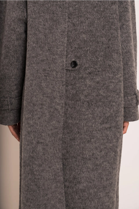 Long Coat with A Stand-Up Collar, Thick Wool Blend, Hand-Stitched