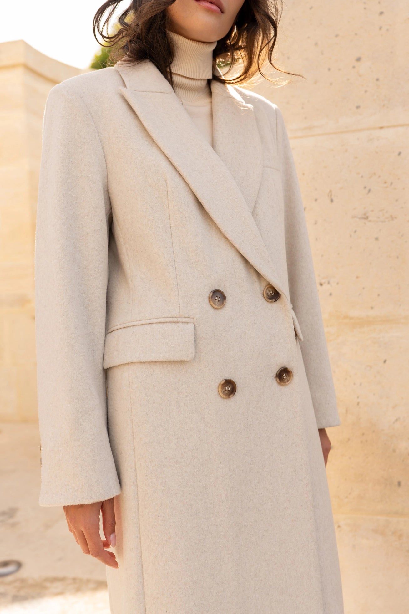 Long Coat with A Straight and Structured Cut with Shoulder Pads