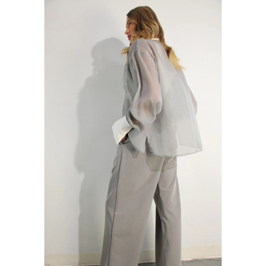Long Contrast Cuff Sheer Top and Pants Set-Set-Mulla-S-GREY-Urbanheer