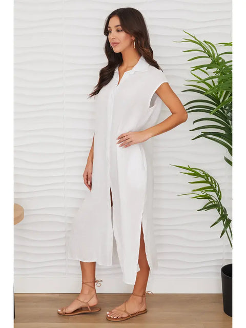 Long Crinkle Linen Sleeveless Dress White-Dress-MILIO MILANO-XS-White-Urbanheer