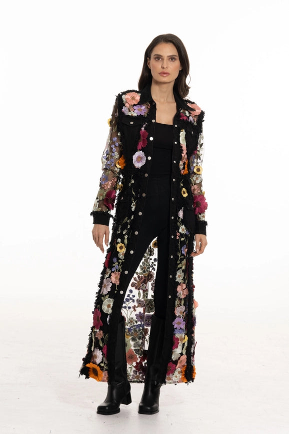 Long Denim Embroidered Duster Jacket-Jacket-Adore-S-Urbanheer
