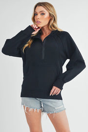 Long Dove Funnel Neck Half Zip Black-Pullover-AEMI + CO-S-Urbanheer