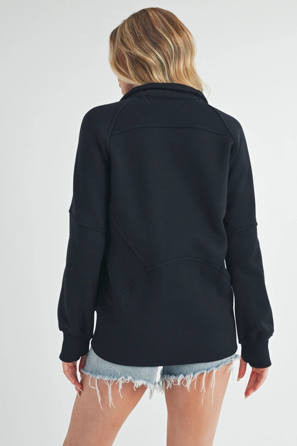 Long Dove Funnel Neck Half Zip Black-Pullover-AEMI + CO-S-Urbanheer