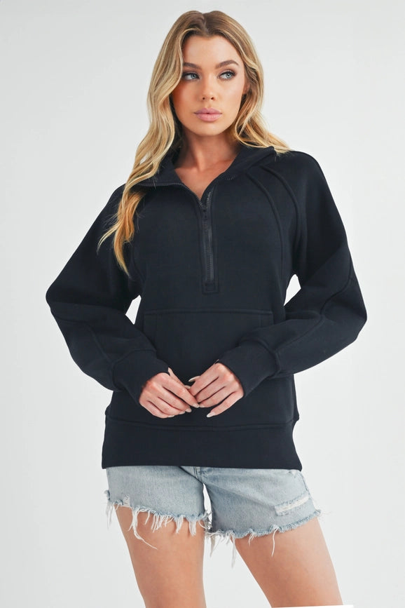Long Dove Funnel Neck Half Zip Black-Pullover-AEMI + CO-S-Urbanheer