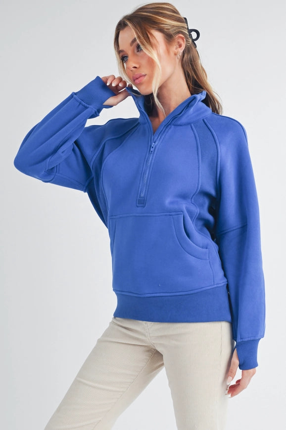 Long Dove Funnel Neck Half Zip Cobalt-Pullover-AEMI + CO-S-Urbanheer