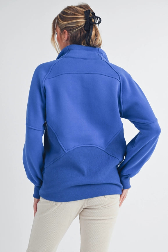 Long Dove Funnel Neck Half Zip Cobalt-Pullover-AEMI + CO-S-Urbanheer