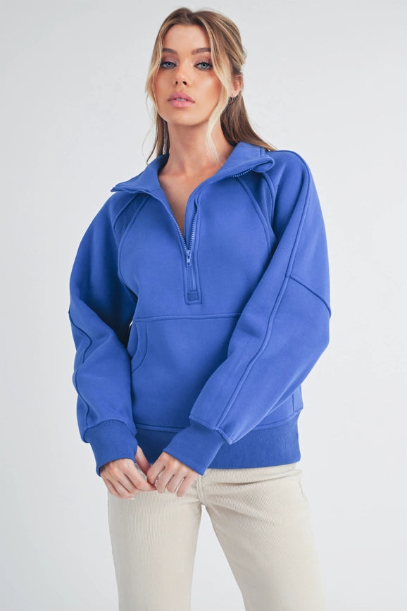 Long Dove Funnel Neck Half Zip Cobalt-Pullover-AEMI + CO-S-Urbanheer