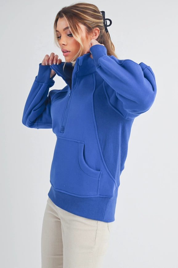 Long Dove Funnel Neck Half Zip Cobalt-Pullover-AEMI + CO-S-Urbanheer