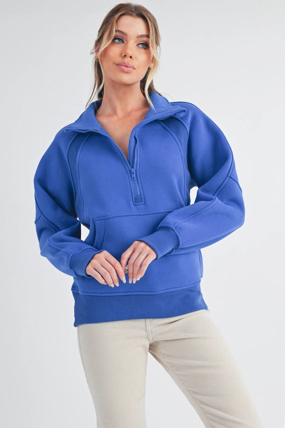 Long Dove Funnel Neck Half Zip Cobalt-Pullover-AEMI + CO-S-Urbanheer