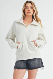 Long Dove Funnel Neck Half Zip Heather Bone-Pullover-AEMI + CO-S-Urbanheer