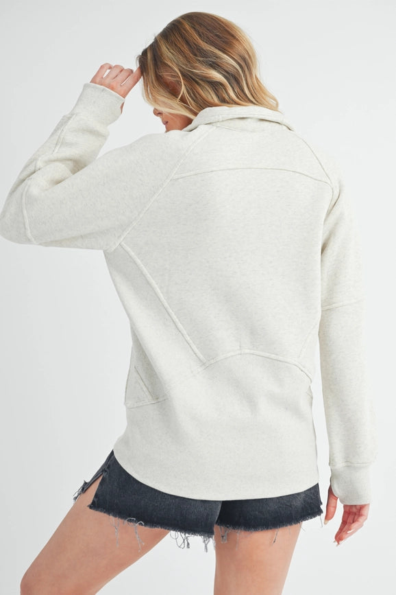 Long Dove Funnel Neck Half Zip Heather Bone-Pullover-AEMI + CO-S-Urbanheer
