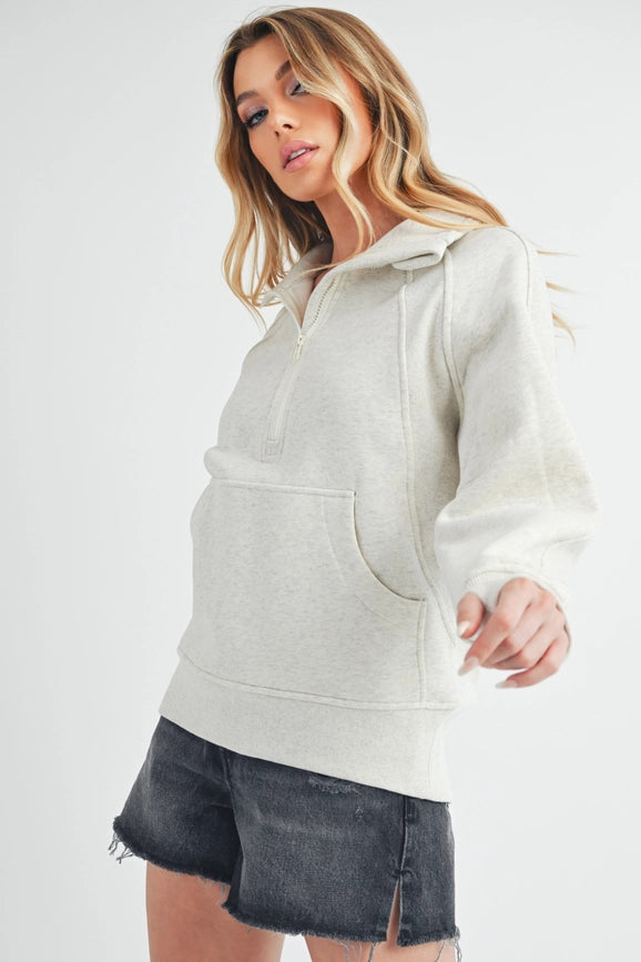 Long Dove Funnel Neck Half Zip Heather Bone-Pullover-AEMI + CO-S-Urbanheer
