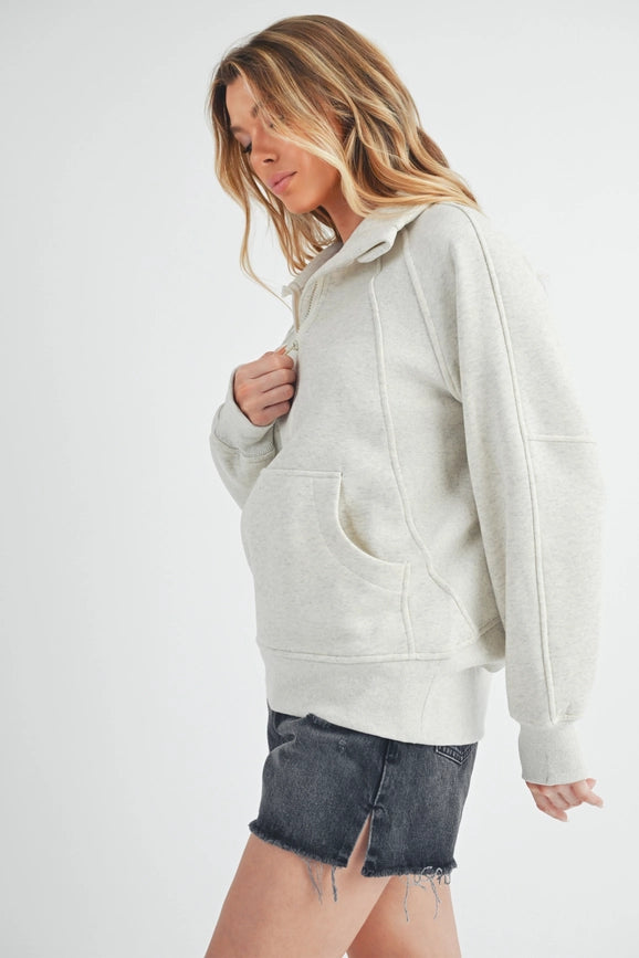 Long Dove Funnel Neck Half Zip Heather Bone-Pullover-AEMI + CO-S-Urbanheer