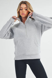 Long Dove Funnel Neck Half Zip Heather Gray-Pullover-AEMI + CO-S-Urbanheer