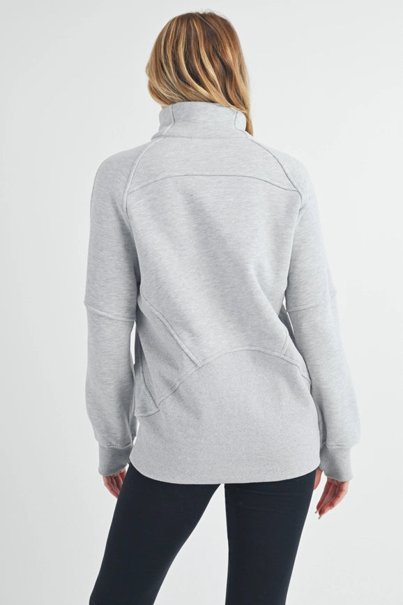 Long Dove Funnel Neck Half Zip Heather Gray-Pullover-AEMI + CO-S-Urbanheer