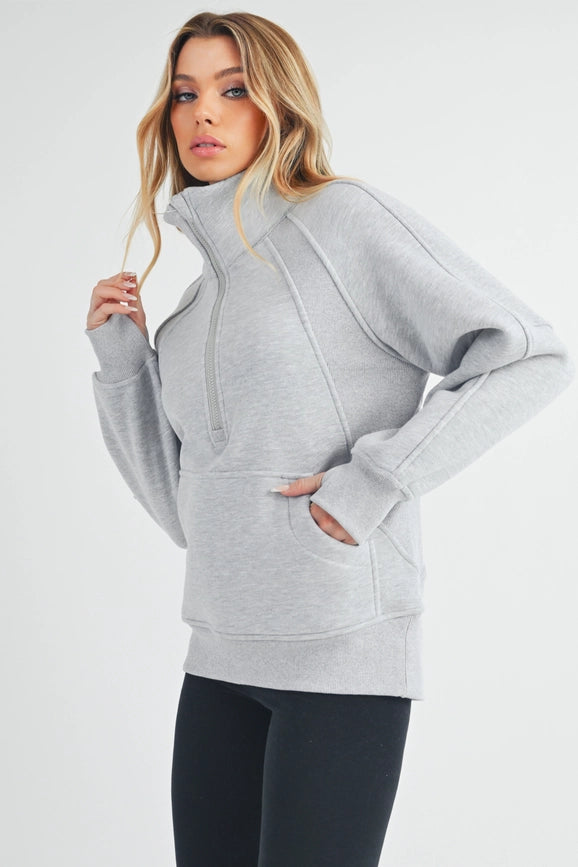 Long Dove Funnel Neck Half Zip Heather Gray-Pullover-AEMI + CO-S-Urbanheer