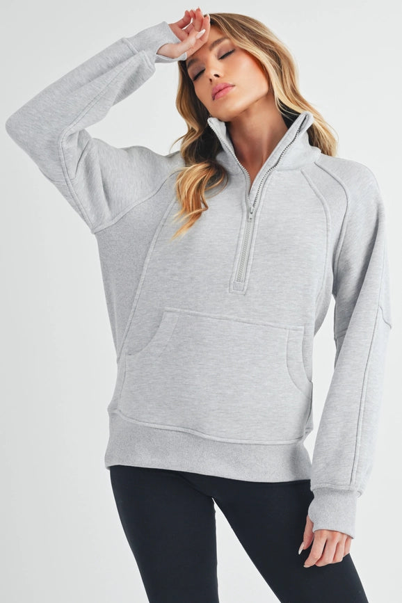 Long Dove Funnel Neck Half Zip Heather Gray-Pullover-AEMI + CO-S-Urbanheer