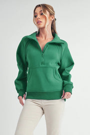 Long Dove Funnel Neck Half Zip Lily Pad-Pullover-AEMI + CO-S-Urbanheer