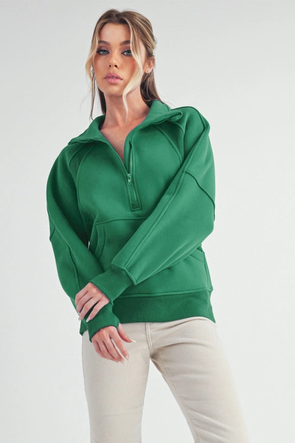 Long Dove Funnel Neck Half Zip Lily Pad-Pullover-AEMI + CO-S-Urbanheer
