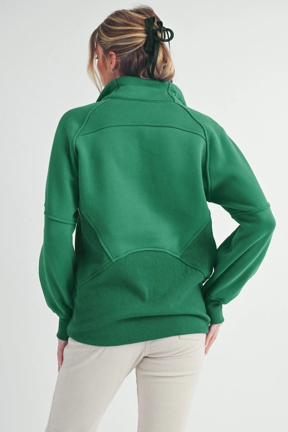 Long Dove Funnel Neck Half Zip Lily Pad-Pullover-AEMI + CO-S-Urbanheer