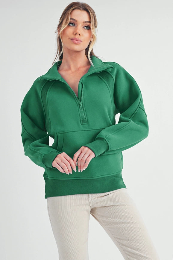 Long Dove Funnel Neck Half Zip Lily Pad-Pullover-AEMI + CO-S-Urbanheer