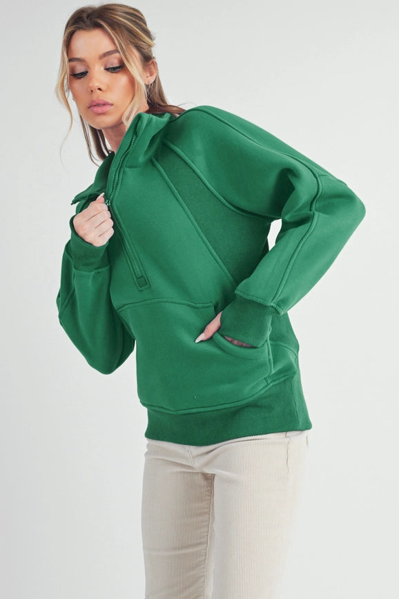 Long Dove Funnel Neck Half Zip Lily Pad-Pullover-AEMI + CO-S-Urbanheer