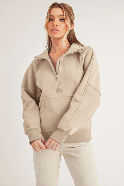 Long Dove Funnel Neck Half Zip Oat-Pullover-AEMI + CO-S-Urbanheer
