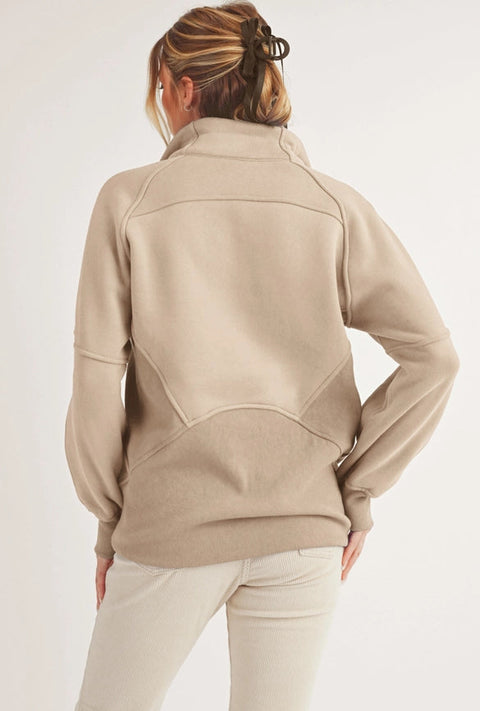 Long Dove Funnel Neck Half Zip Oat-Pullover-AEMI + CO-S-Urbanheer