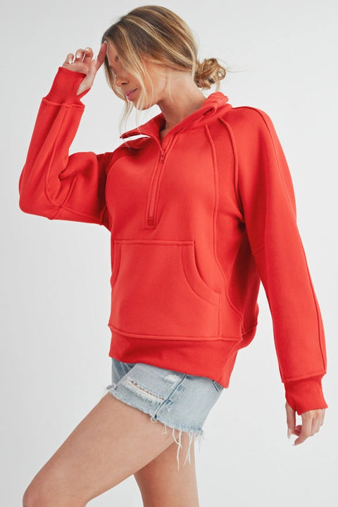 Long Dove Funnel Neck Half Zip Tomato-Pullover-AEMI + CO-S-Urbanheer