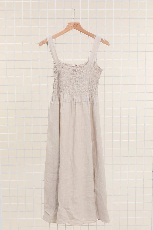 Long Dress With Ruffle Bust-Dress-NAÏS PARIS-One size-Beige-Urbanheer