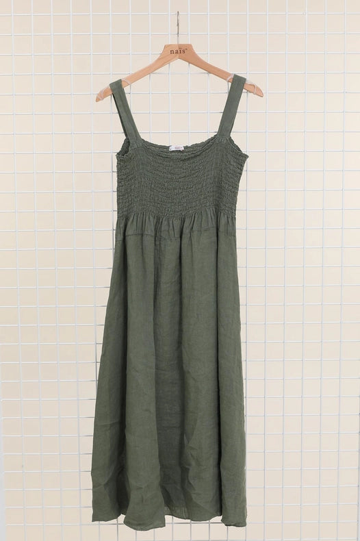 Long Dress With Ruffle Bust-Dress-NAÏS PARIS-One size-Khaki-Urbanheer