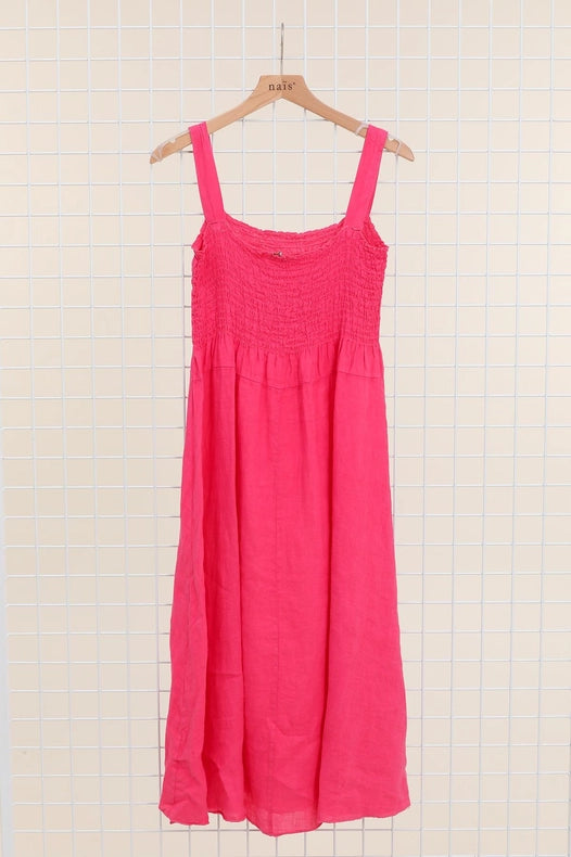 Long Dress With Ruffle Bust-Dress-NAÏS PARIS-One size-fuchsia-Urbanheer