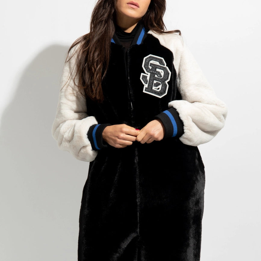 Long Eco-Fur Bomber Jacket-Jacket-simona bonacci-S-Black and cream-Urbanheer